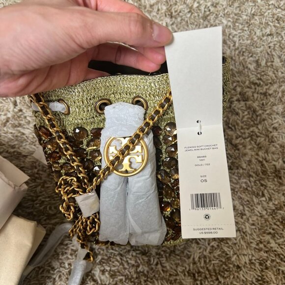 Tory Burch Fleming Soft Crochet Jewel Mini Bucket Bag - Picture 5 of 8